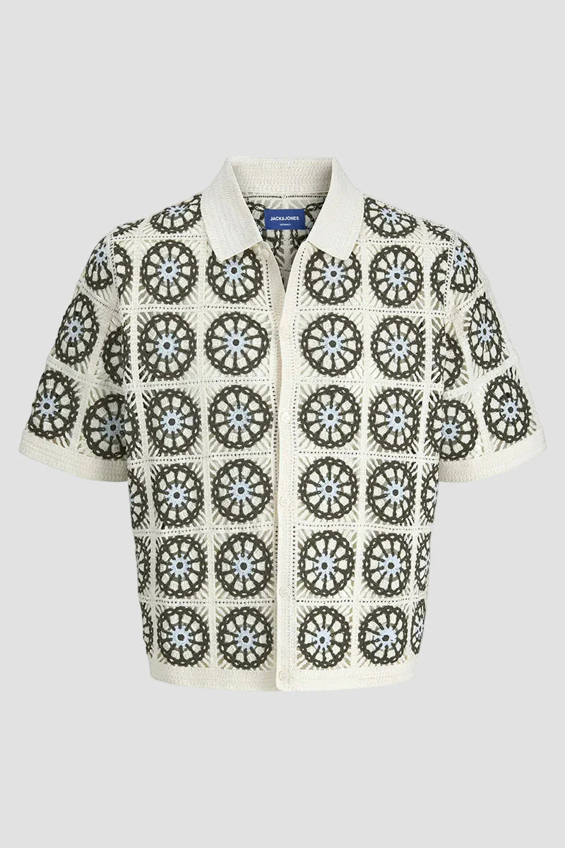Jack & Jones Cartagena Crochet Knit Polo Sea Salt - Image 6
