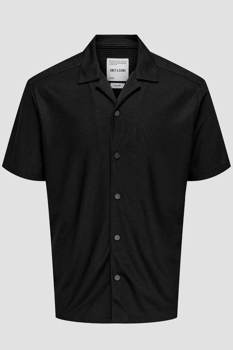 ONLY & SONS Kari Relaxed Plizze Resort SS Shirt Black - Image 6