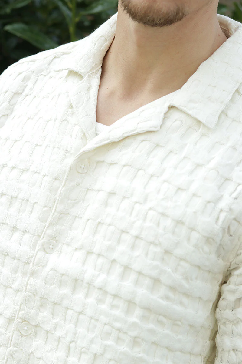ONLY & SONS Braddock Regular SS Resort Waffle Shirt Egret - Image 3