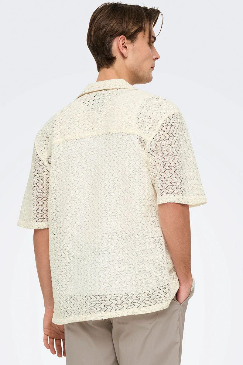 ONLY & SONS Novak Relax Resort SS Zigzag Shirt Egret - Image 6