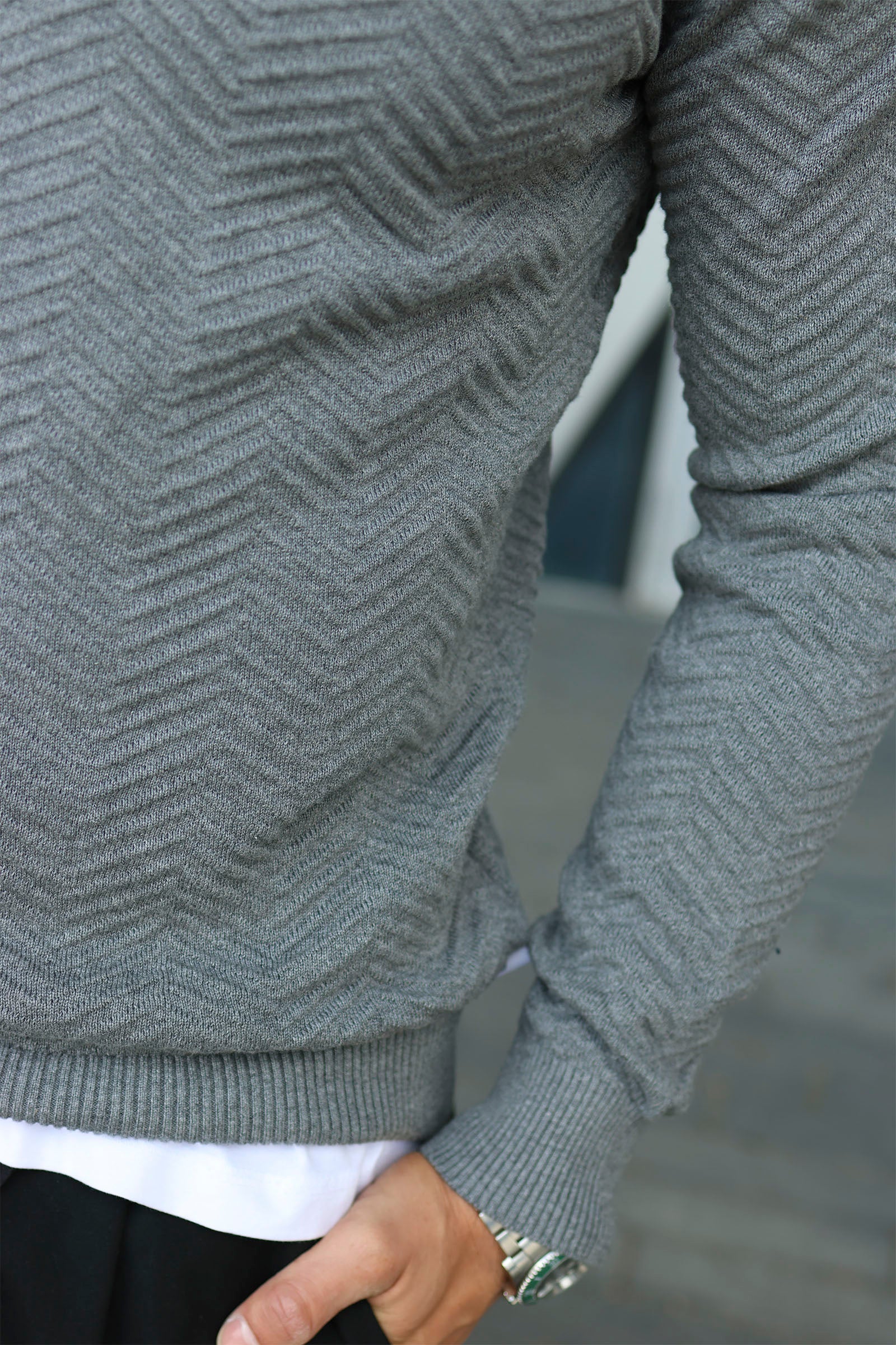 Kronstadt Carlo Cotton half zip knit Lt Grey Mix - Image 3