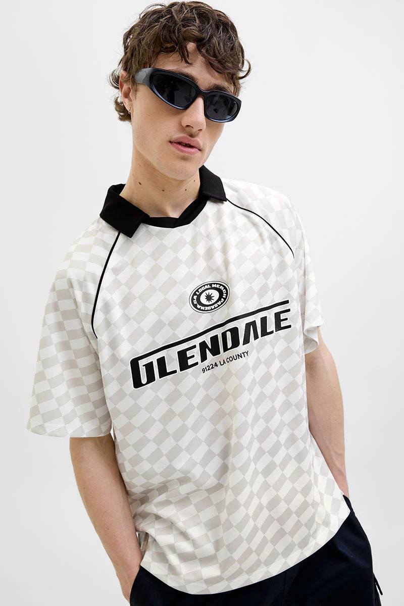 Jack & Jones Retreat AOP Mesh Open Collar Polo SS Cloud Dancer - Image 4