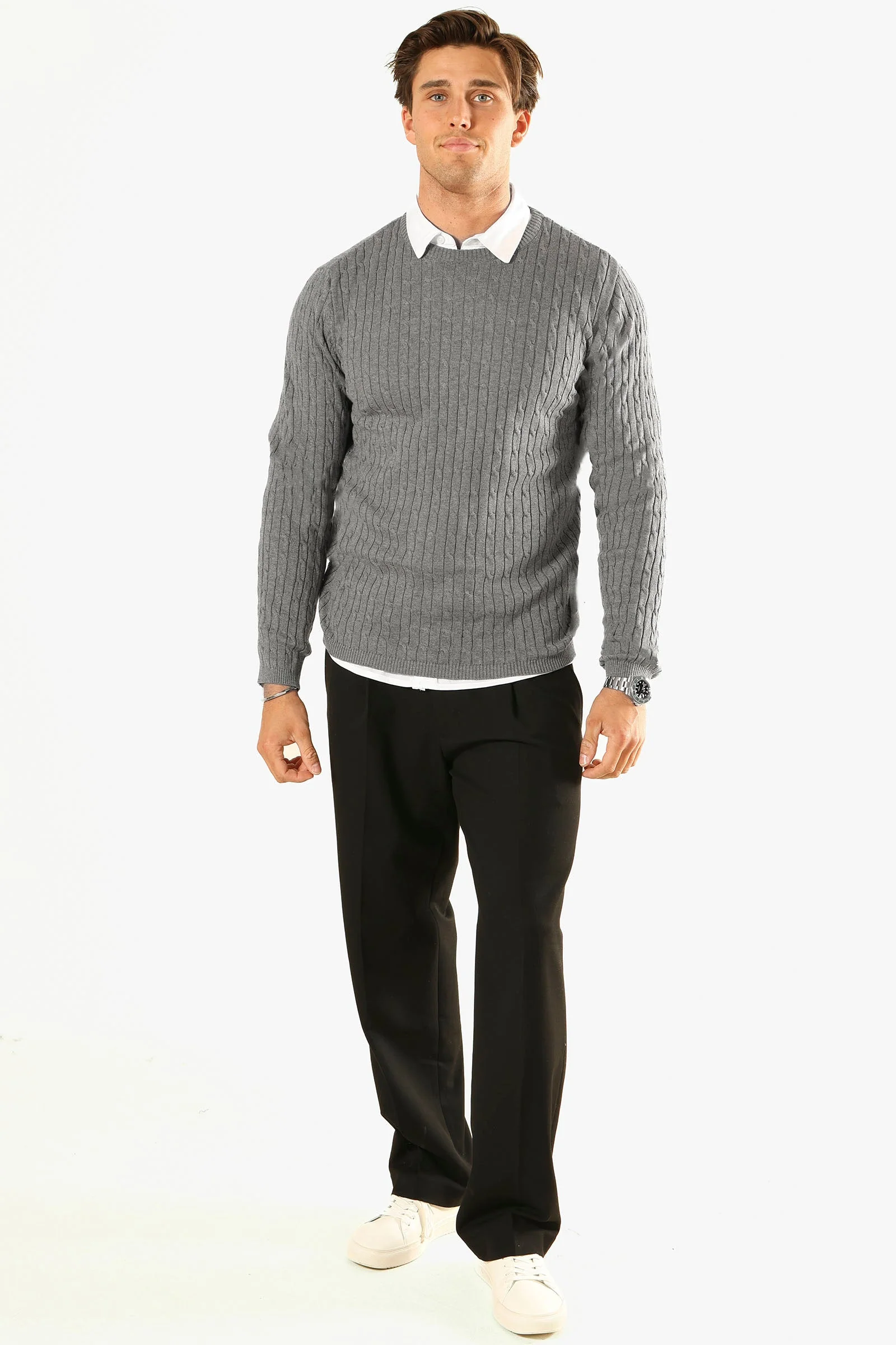 Kronstadt Cable Cotton Knit Lt Grey Mix - Image 2