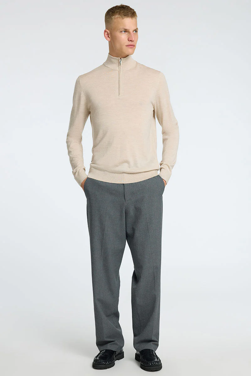 Selected Tray Merino Knit Half Zip Oatmeal - Image 2