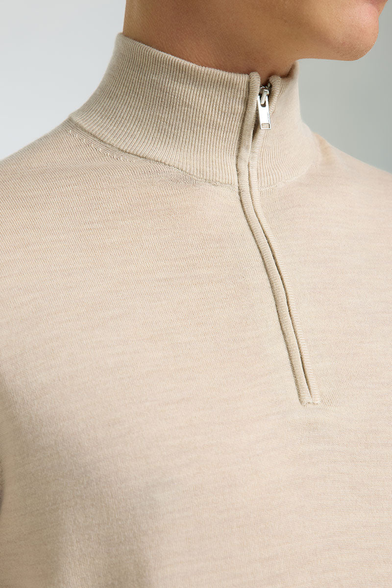 Selected Tray Merino Knit Half Zip Oatmeal - Image 3