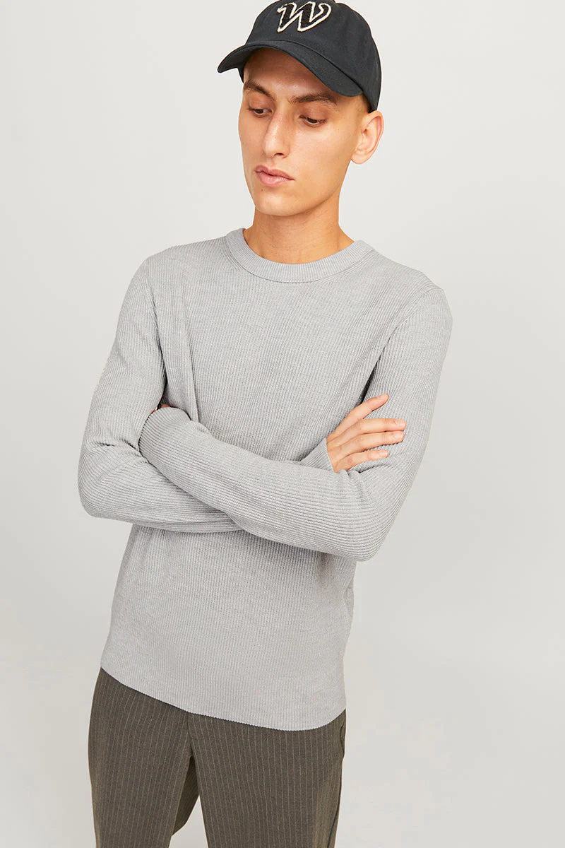 Jack & Jones Perfect Knit Crew Neck Light Grey Melange - Image 3