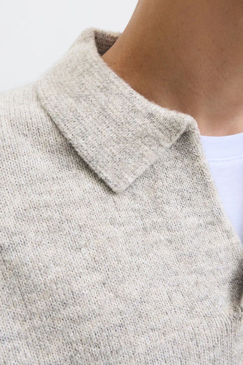 Jack & Jones Soho Ollie Knit Split Neck Light Grey Melange - Image 4