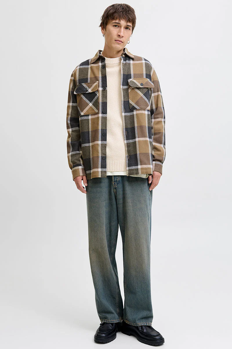 Jack & Jones Rayle Melange Check LS Overshirt Malt Ball - Image 2