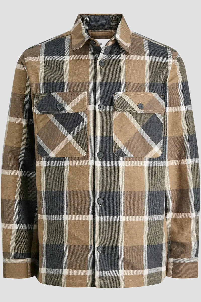 Jack & Jones Rayle Melange Check LS Overshirt Malt Ball - Image 5