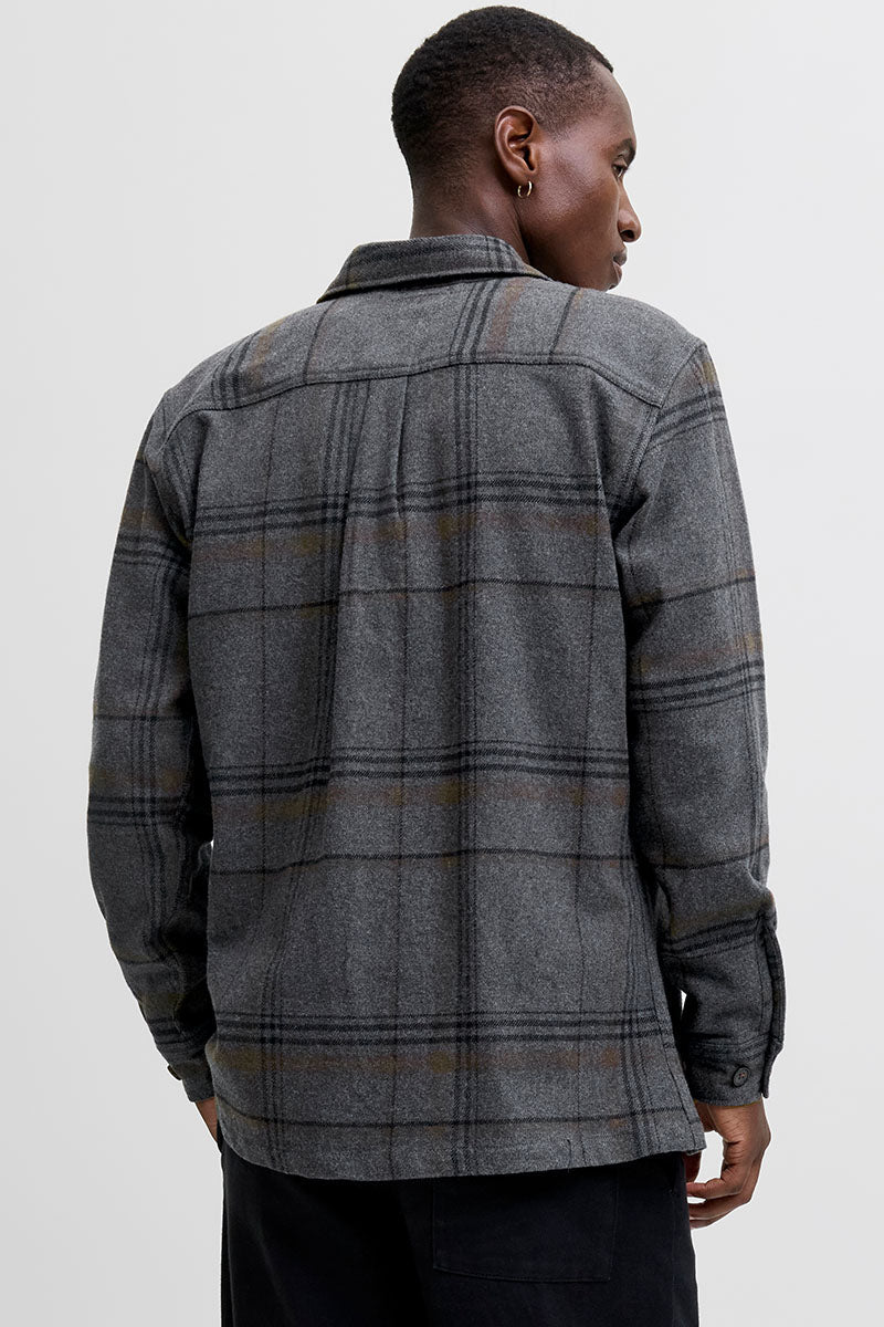 Jack & Jones Rayle Melange Check LS Overshirt Dark Grey - Image 5