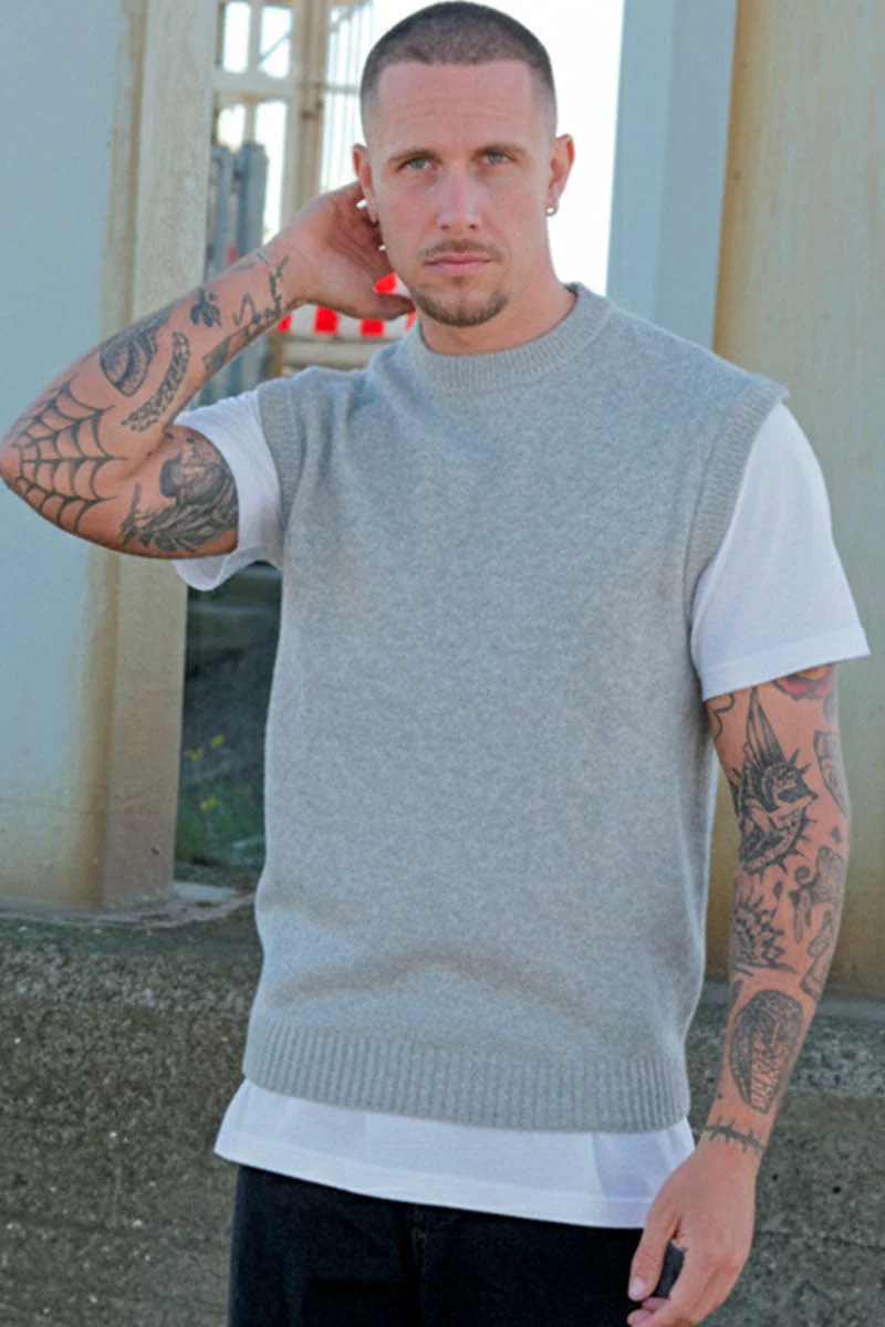 Jack & Jones Soho Ollie Knit Vest Light Grey Melange - Image 3