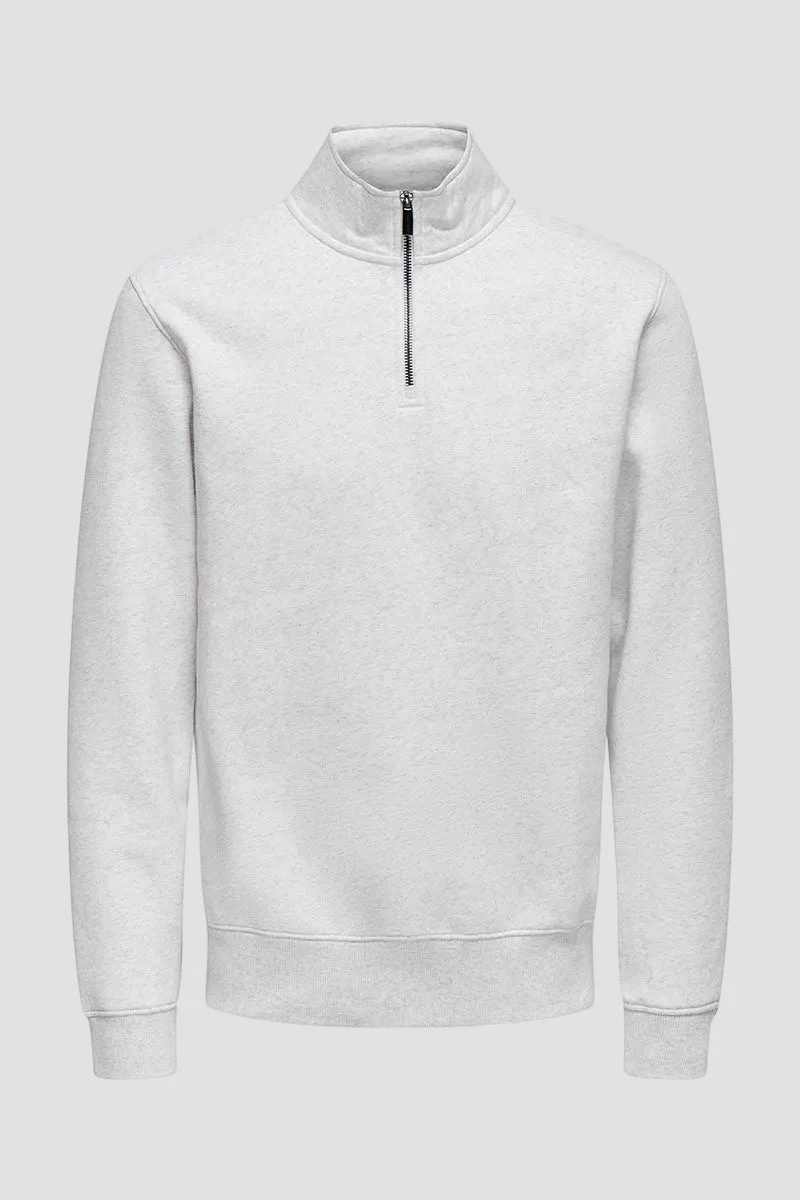 ONLY & SONS Ceres Half Zip Sweat Super Light Grey Melange - Image 5