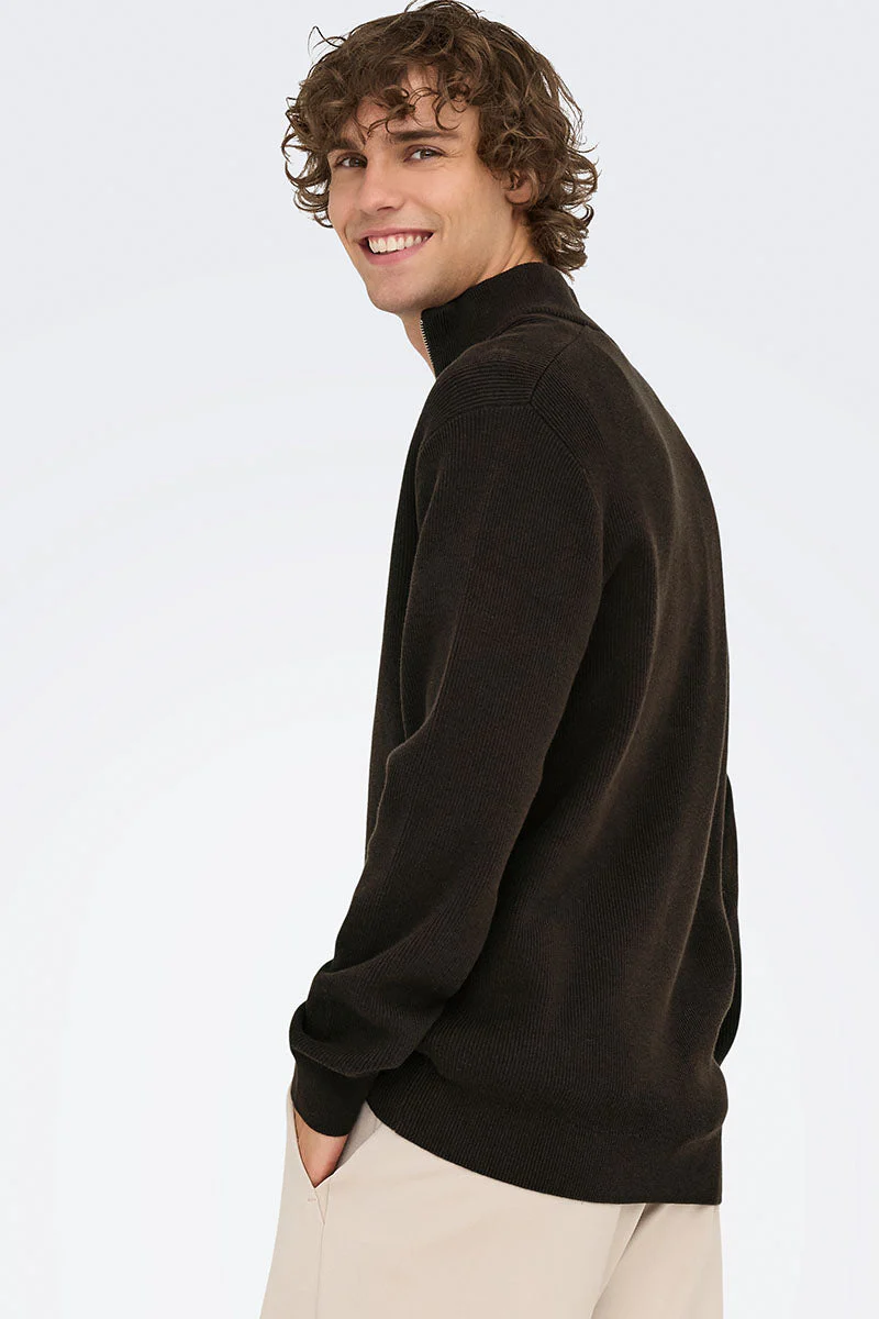ONLY & SONS Phil Cotton Half Zip Knit Demitasse - Image 4