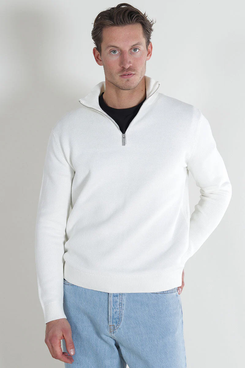 Selected Dane LS Structure Knit Half Zip Bright White