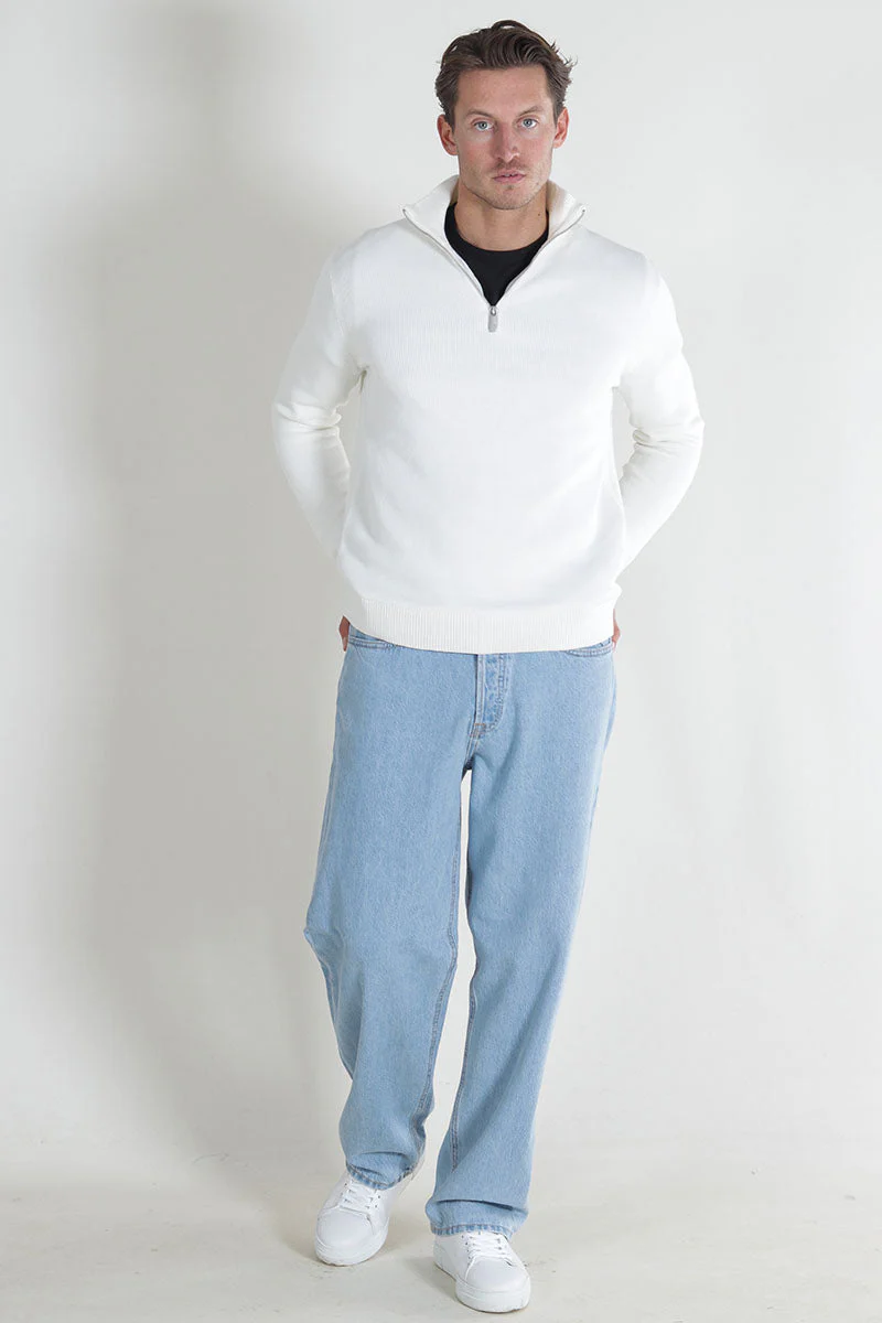 Selected Dane LS Structure Knit Half Zip Bright White - Image 2