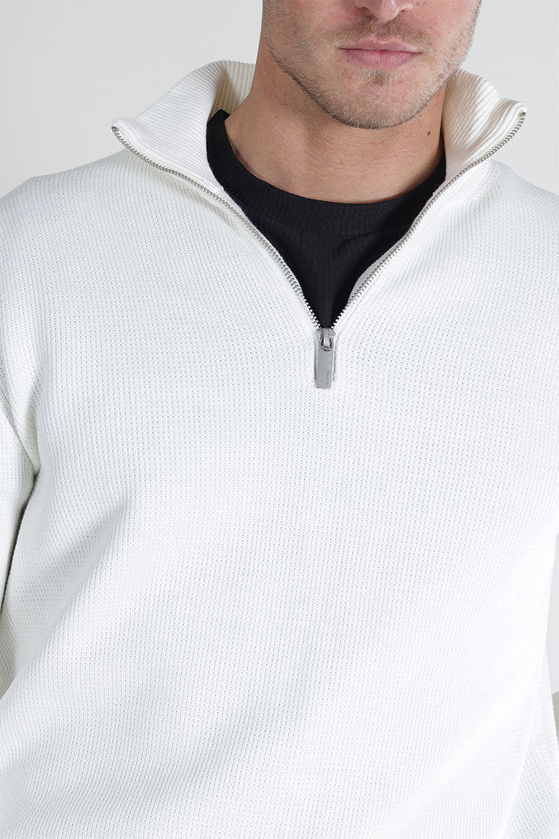 Selected Dane LS Structure Knit Half Zip Bright White - Image 3