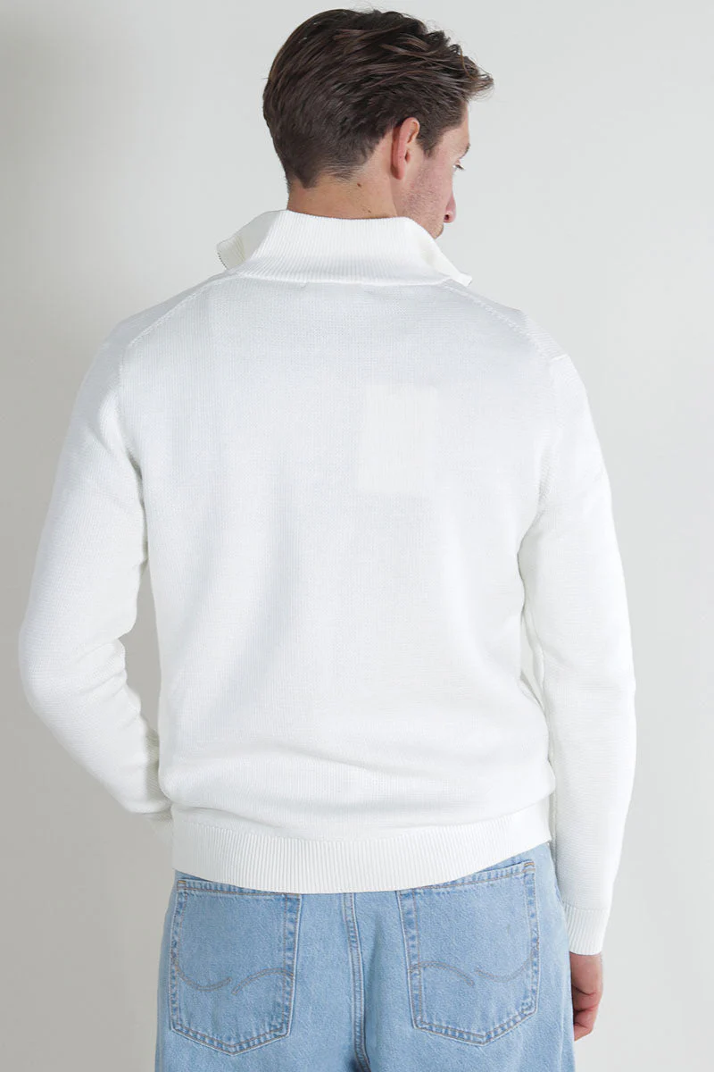 Selected Dane LS Structure Knit Half Zip Bright White - Image 4