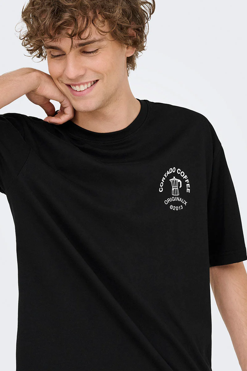 ONLY & SONS Nathan Backprint Relaxed Fit Tee Black Coffee - Image 5