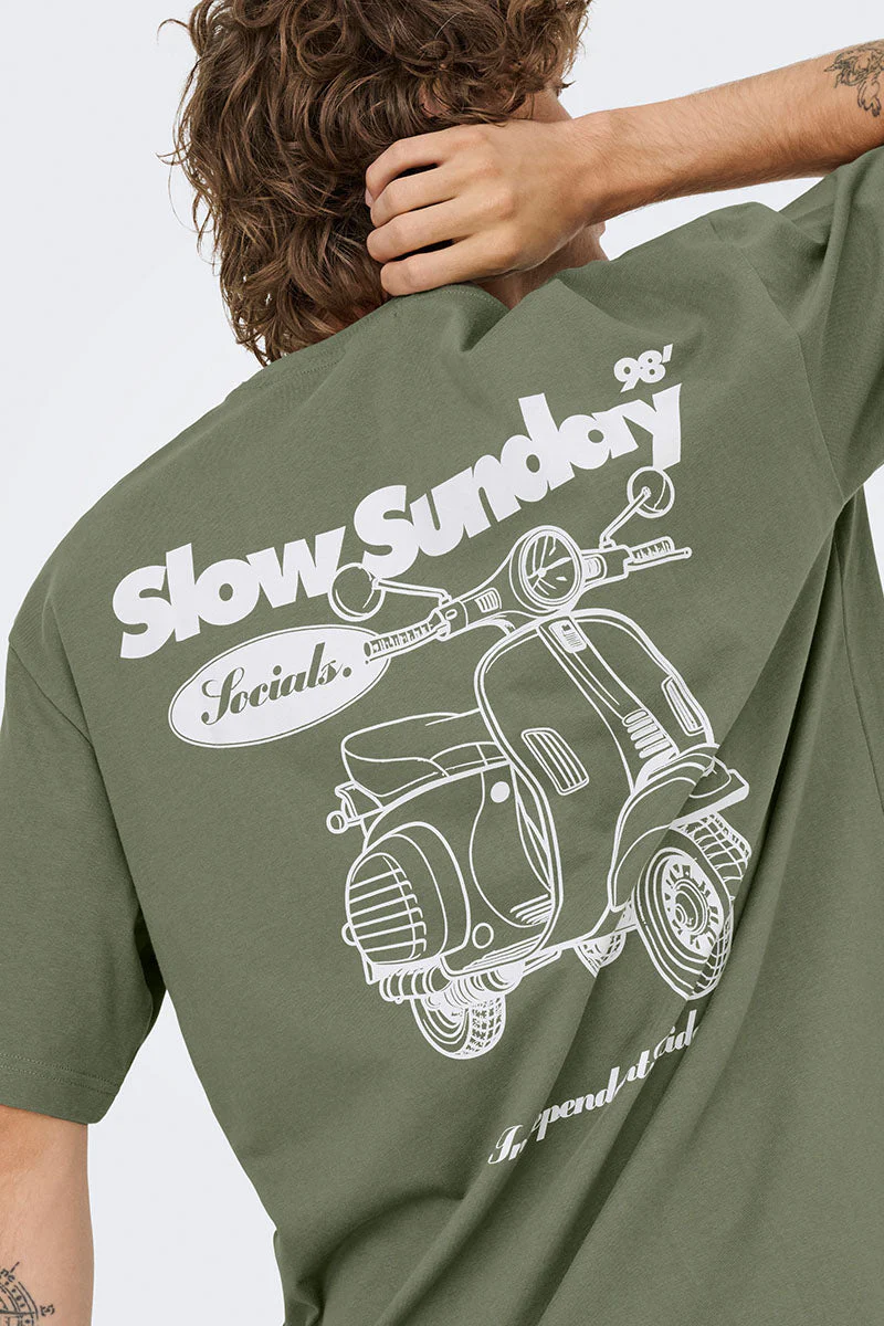 ONLY & SONS Nathan Backprint Relaxed Fit Tee Agave Green Slow - Image 5