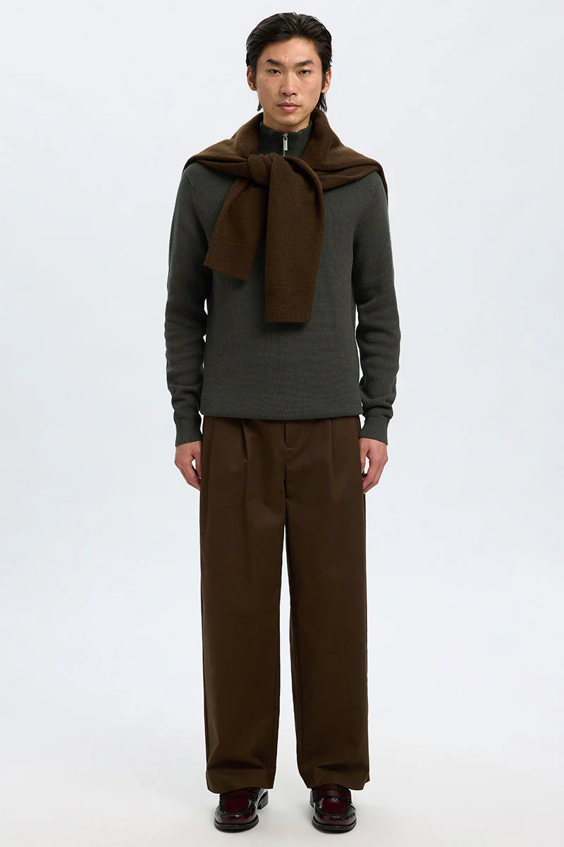 Selected Dane LS Structure Knit Kalf Zip Deep Forest - Image 3