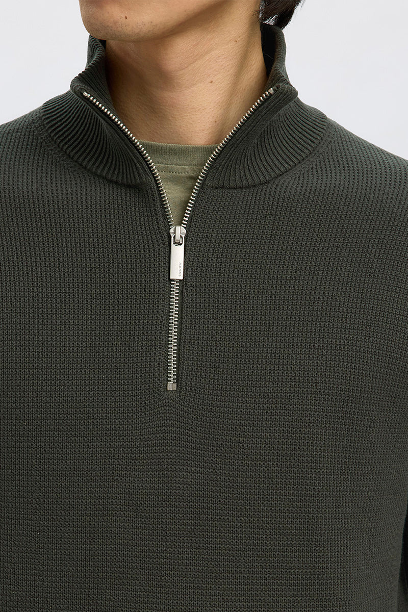 Selected Dane LS Structure Knit Kalf Zip Deep Forest - Image 4