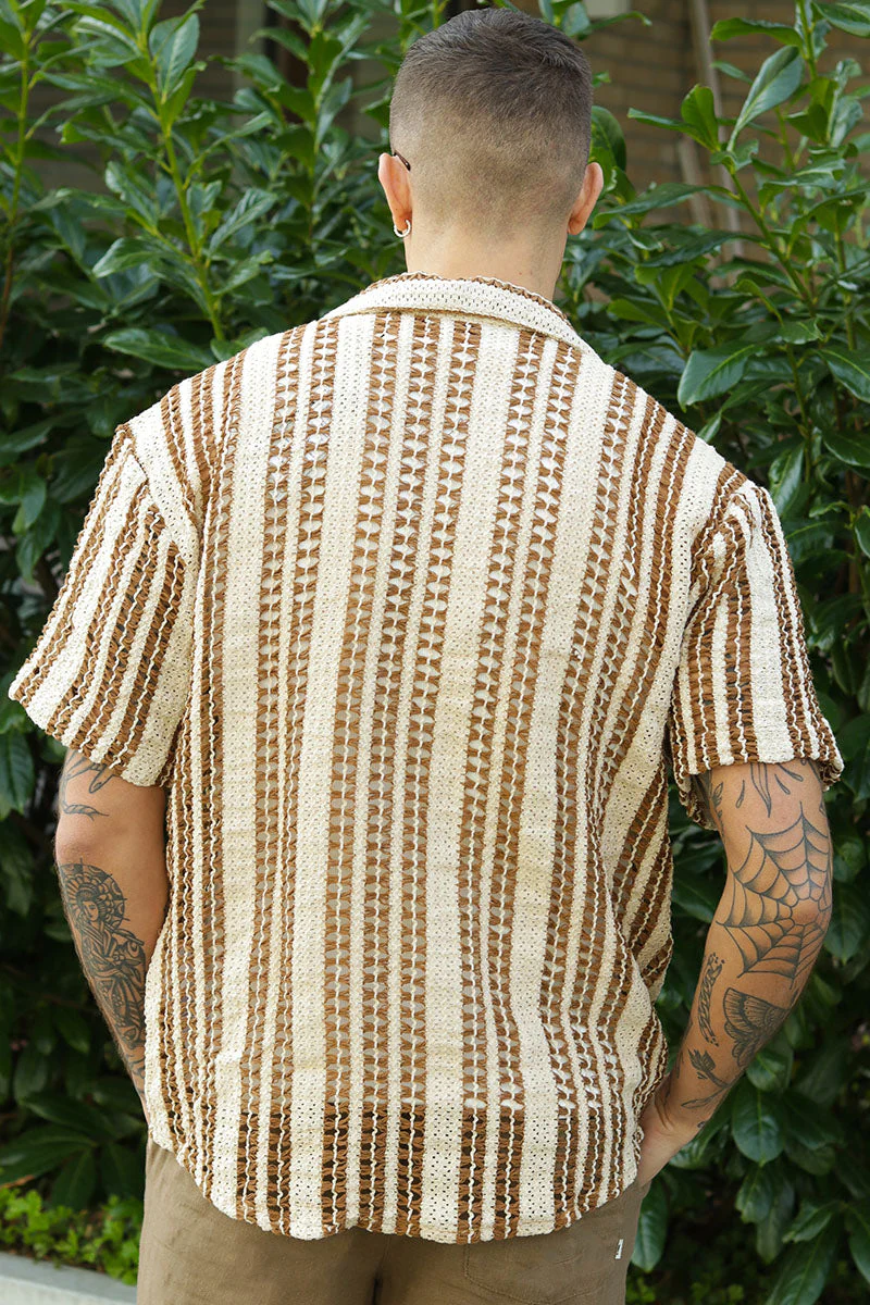 ONLY & SONS Dani Chrochet Resort SS Shirt Brown Stripe - Image 7