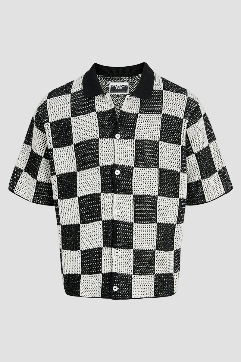 Jack & Jones Athletico Loose Fit Crochet Polo Shirt SS Black - Image 5