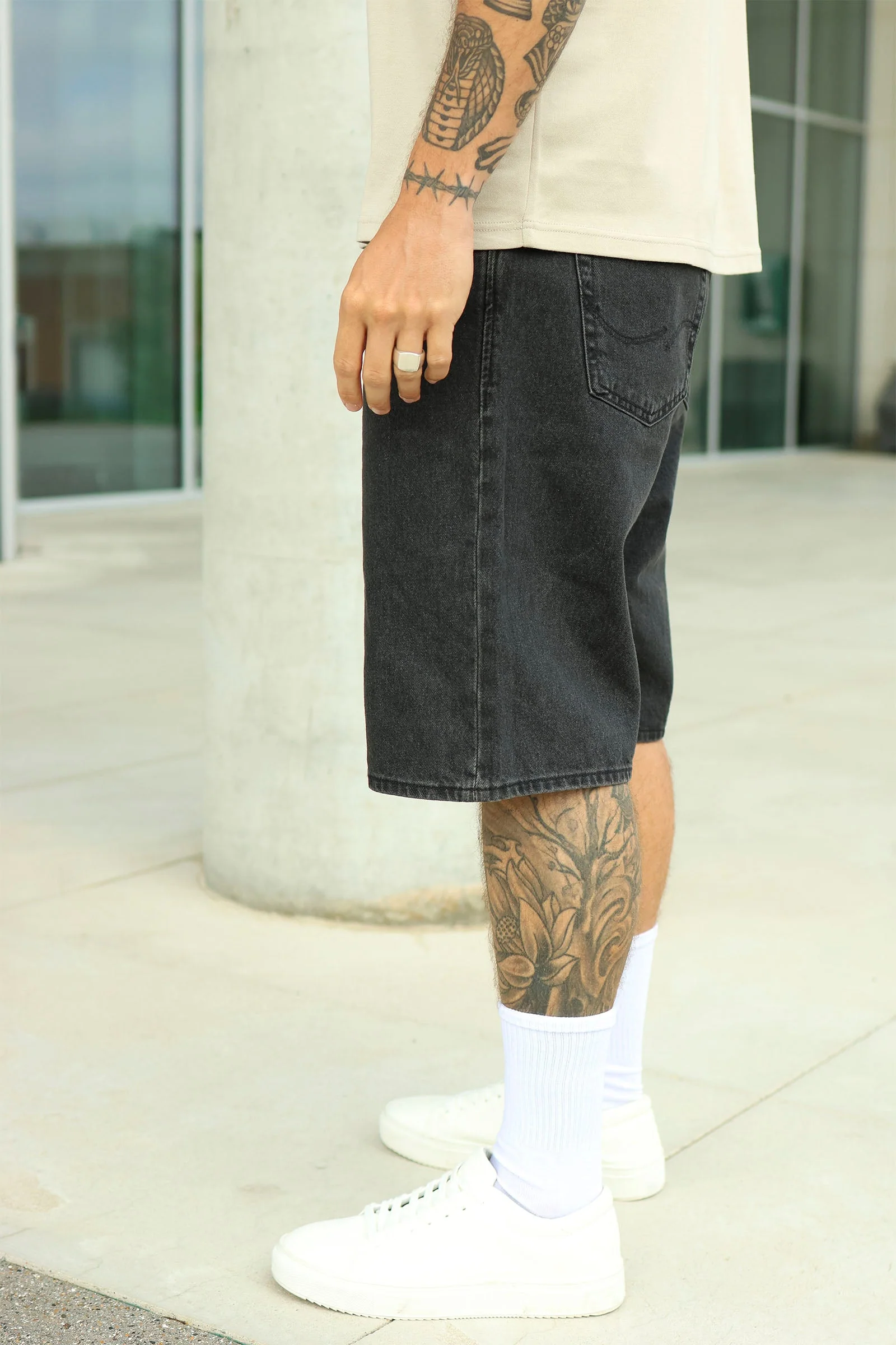 Jack & Jones Alex Baggy Fit Shorts 499 Black Denim - Image 3