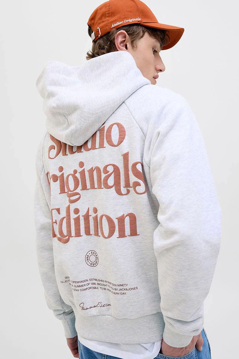 Jack & Jones Acapulco Typo Loose Fit Hoodie Bright White MELANGE - Image 5