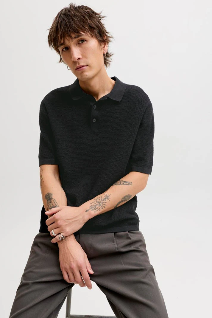 Jack & Jones Goerge Relaxed Fit Knit Polo Black - Image 4