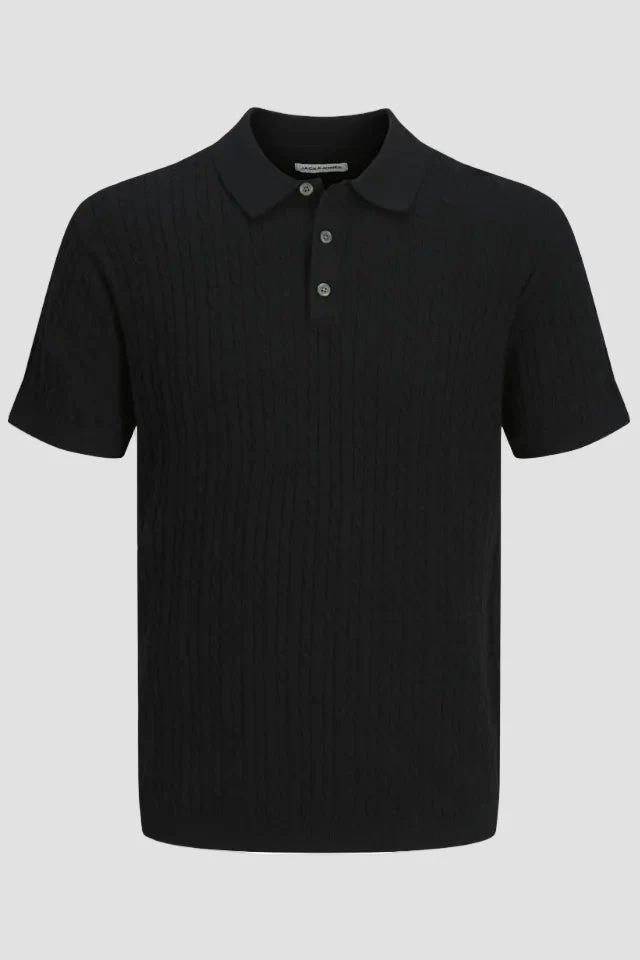 Jack & Jones Emil Knit Cable Polo SS Black - Image 4