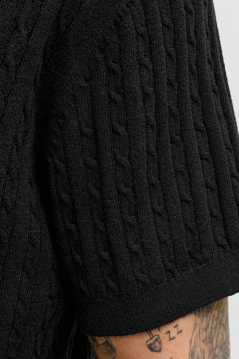 Jack & Jones Emil Knit Cable Polo SS Black - Image 6