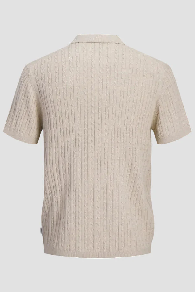Jack & Jones Emil Knit Cable Polo SS Oatmeal - Image 6