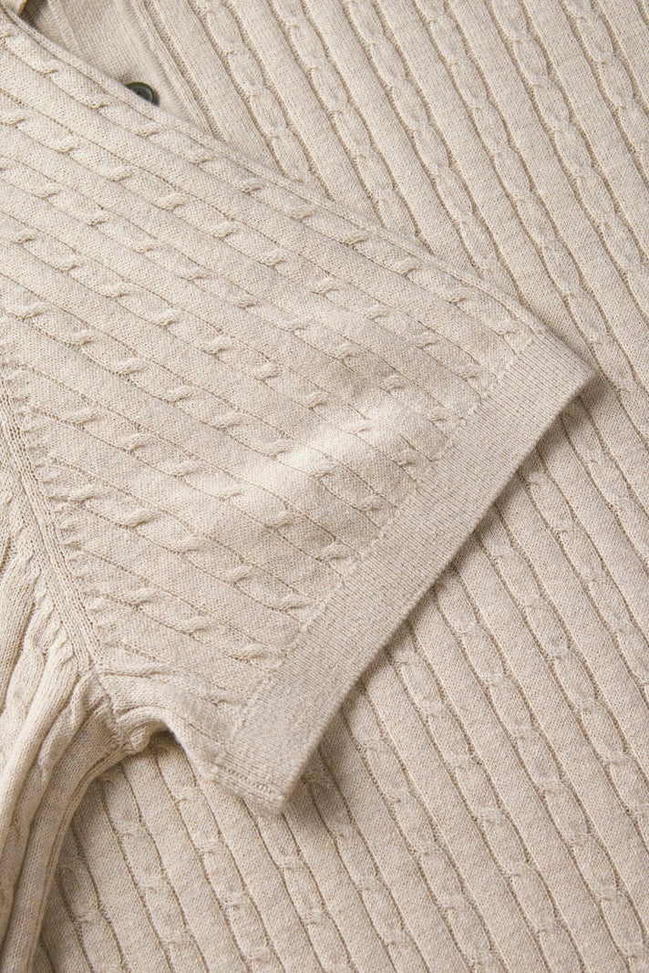 Jack & Jones Emil Knit Cable Polo SS Oatmeal - Image 7