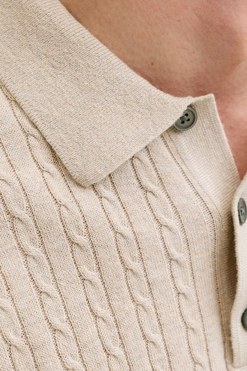 Jack & Jones Emil Knit Cable Polo SS Oatmeal - Image 8