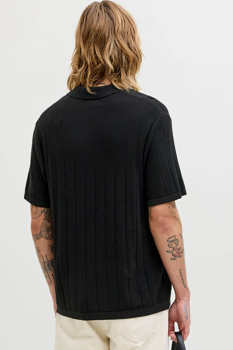 Jack & Jones Bradley Knit Split Neck SS Black - Image 5