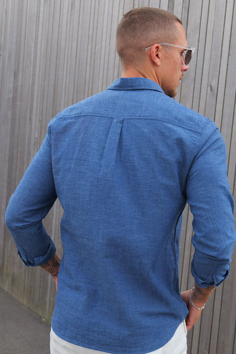 Jack & Jones Summer Shirt Linen Blend LS Navy Blazer - Image 3