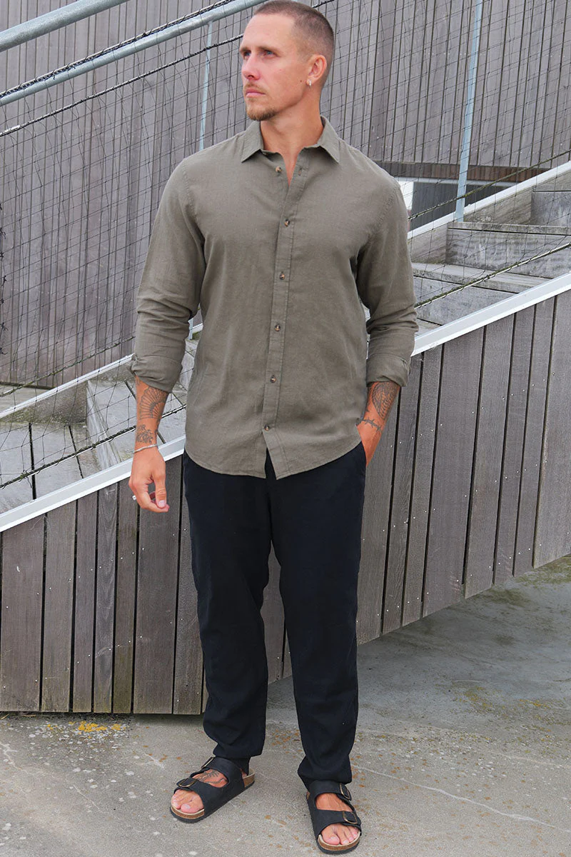 Jack & Jones Summer Shirt Linen Blend LS Dusty Olive - Image 2