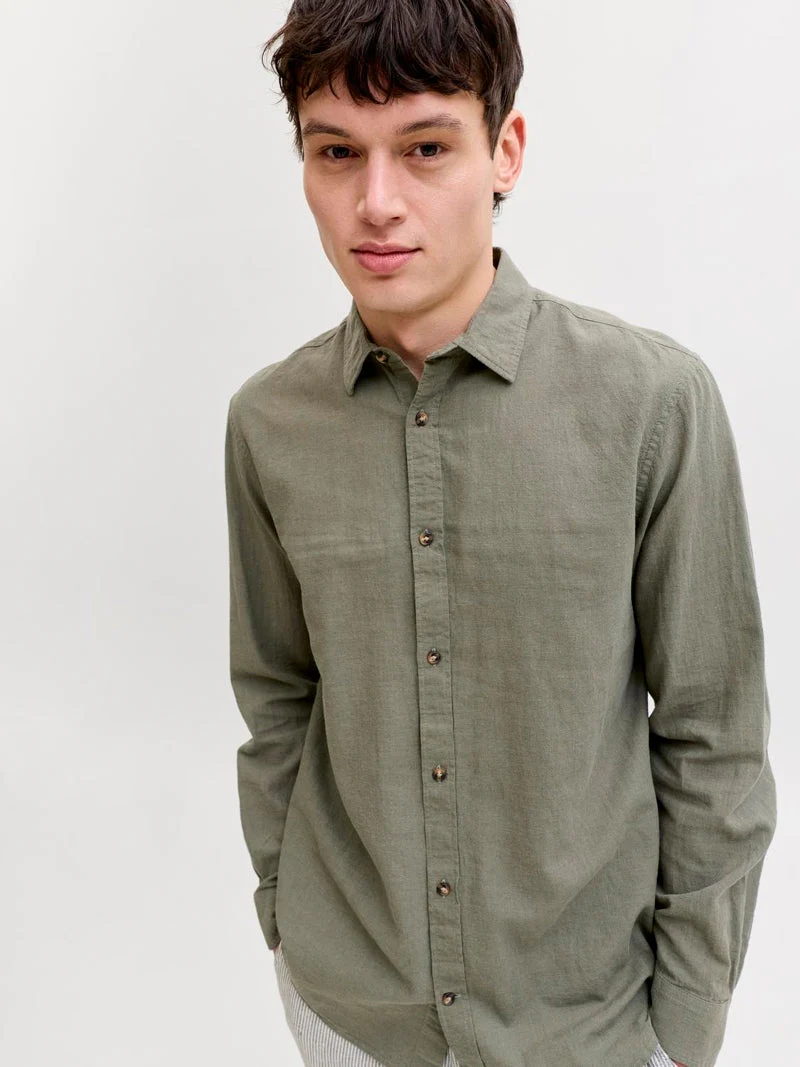 Jack & Jones Summer Shirt Linen Blend LS Dusty Olive - Image 9