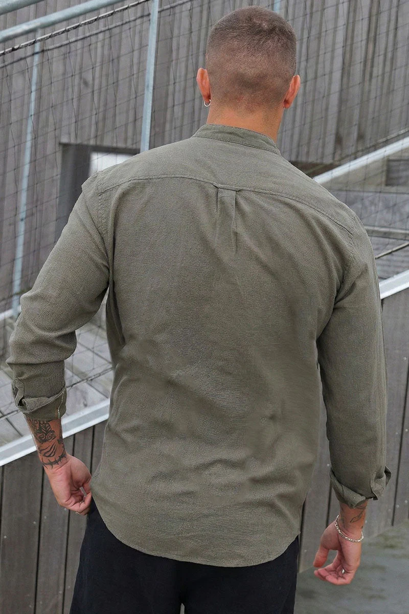 Jack & Jones Summer Shirt Linen Blend Band LS Dusty Olive - Image 3