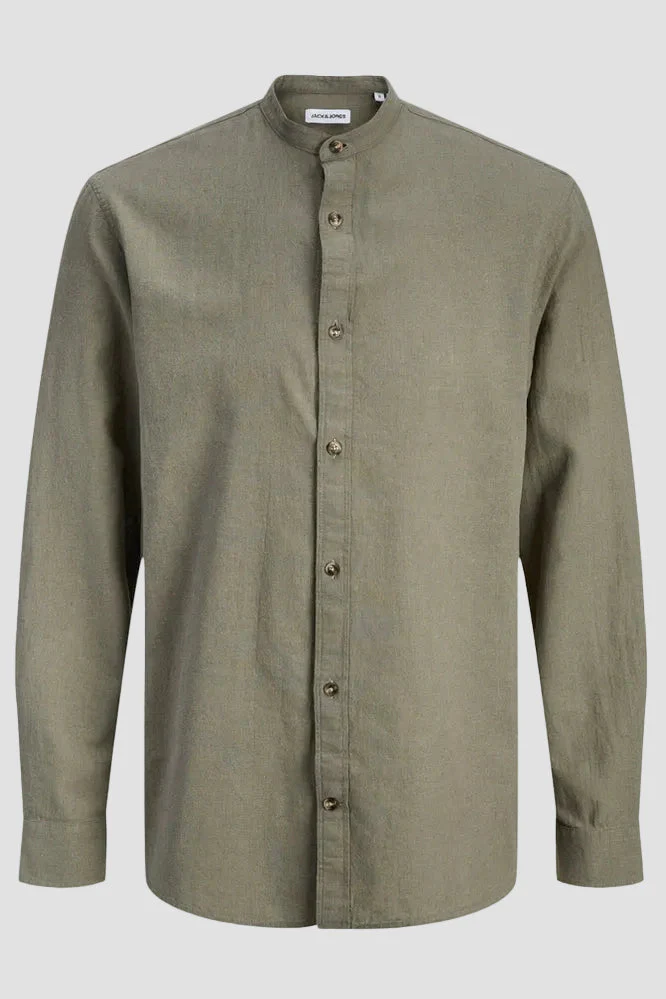 Jack & Jones Summer Shirt Linen Blend Band LS Dusty Olive - Image 5