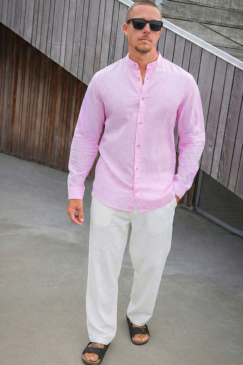 Jack & Jones Summer Shirt Linen Blend Band LS Prism Pink - Image 2