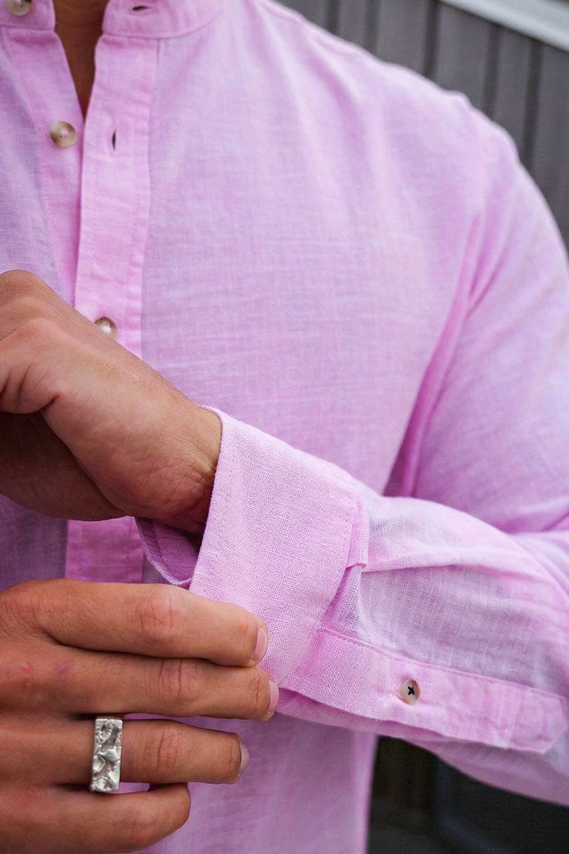 Jack & Jones Summer Shirt Linen Blend Band LS Prism Pink - Image 3