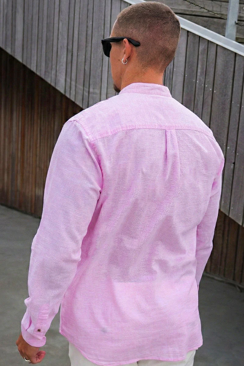 Jack & Jones Summer Shirt Linen Blend Band LS Prism Pink - Image 4