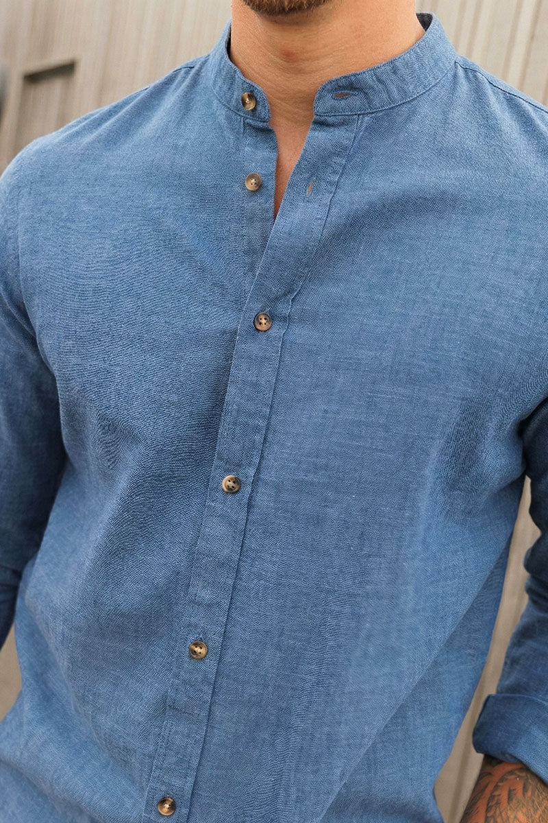 Jack & Jones Summer Shirt Linen Blend Band LS Navy Blazer - Image 3