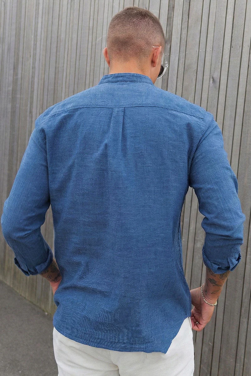 Jack & Jones Summer Shirt Linen Blend Band LS Navy Blazer - Image 4