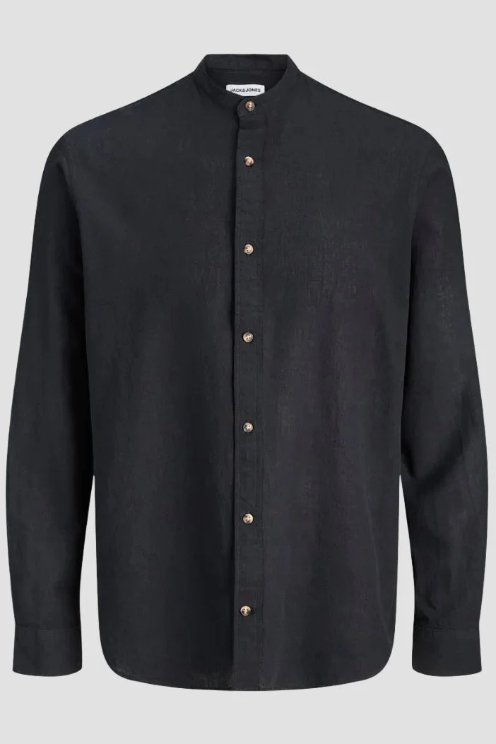 Jack & Jones Summer Shirt Linen Blend Band LS Black - Image 6