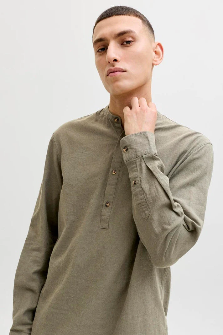 Jack & Jones Summer Shirt Linen Blend Tunic LS Dusty Olive - Image 4