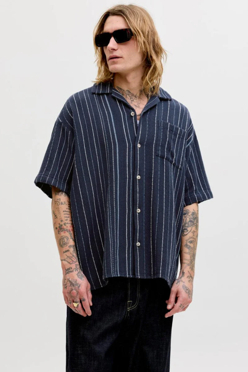 Jack & Jones Bradley Striped Resort Shirt SS Navy Blazer