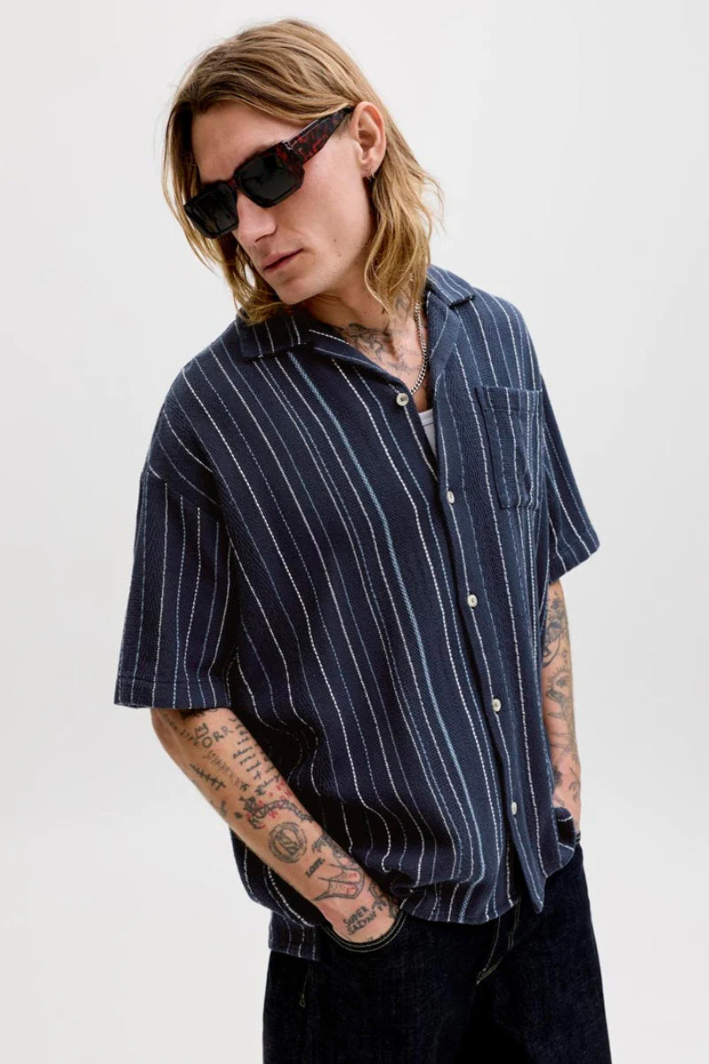 Jack & Jones Bradley Striped Resort Shirt SS Navy Blazer - Image 4